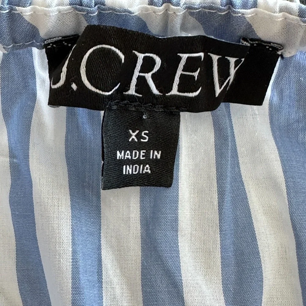 J.Crew Womens Blue White Stripe Babydoll Blouse XS Long Slv Smocked Waist Cotton - Picture 7 of 12